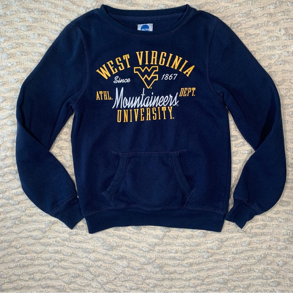NCAA Womens Small Blue Crew‎ Neck Sweater Pockets West Virginia Mountaineers